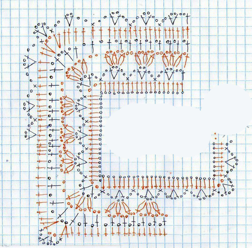 Квадратная кокетка крючком сверху модели со схемами