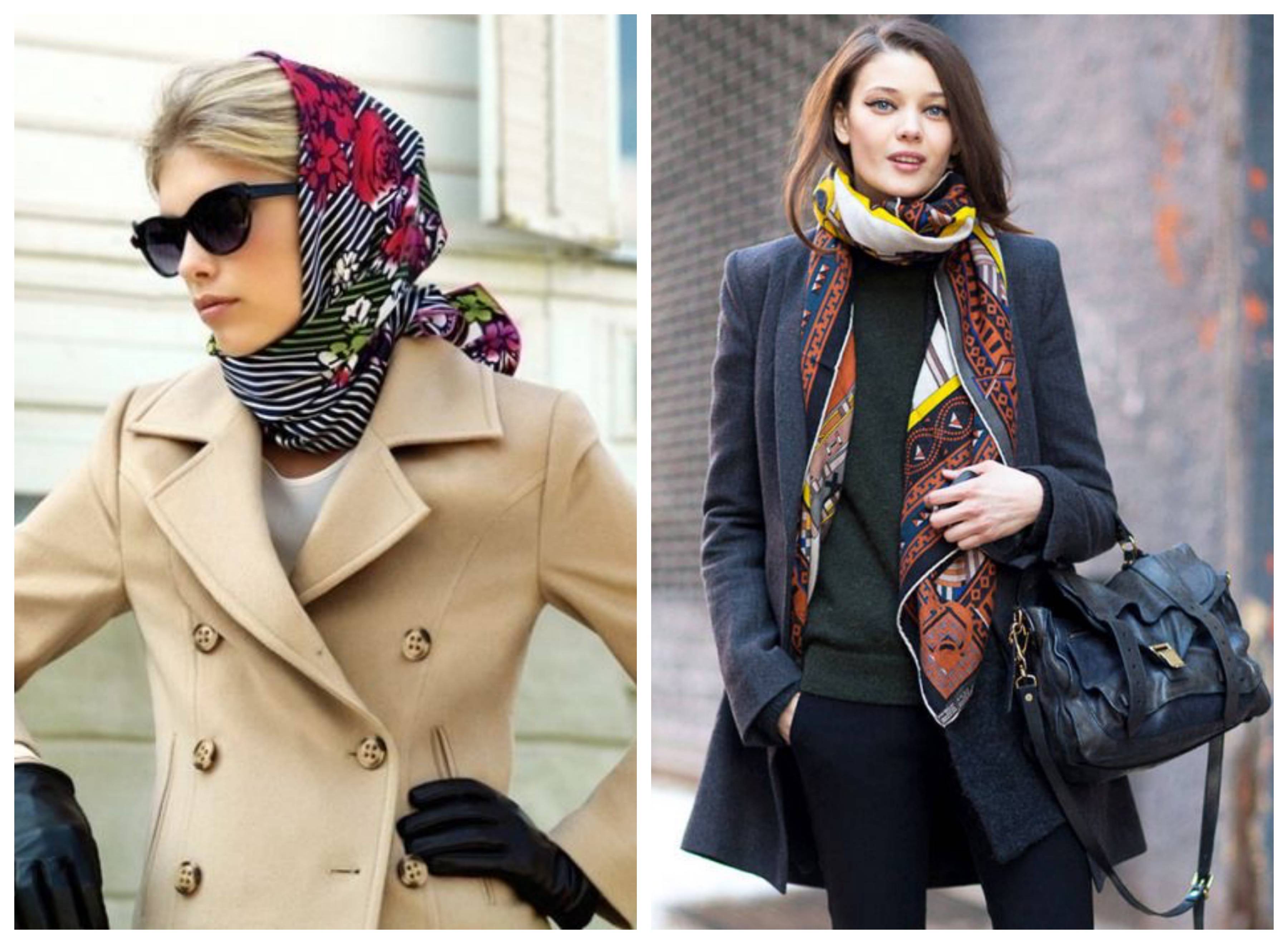 Идеи и схемы как завязать шарф и платок на пальто (100+ фото идей)