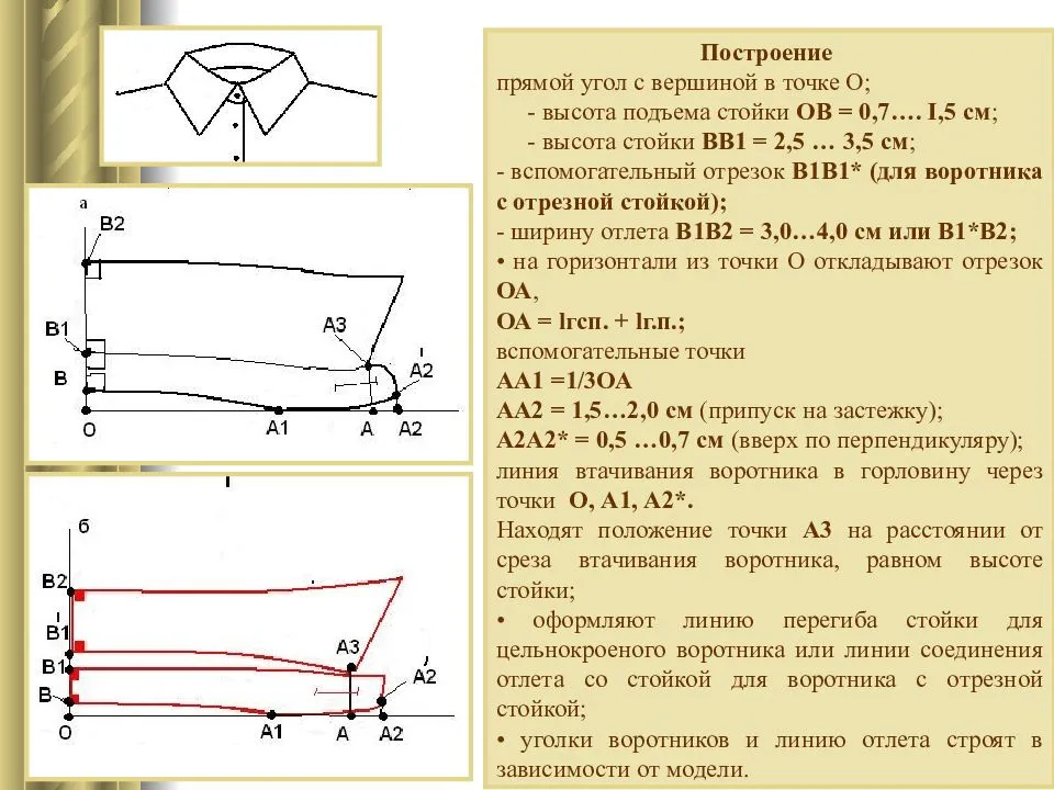 Как скроить воротник стойку. Выкройка рубашечного воротника с отрезной стойкой. Построение выкройки рубашечного воротника с отрезной стойкой. Стояче отложной воротник с цельнокроеной стойкой построение. Технологическая карта воротника с отрезной стойкой.