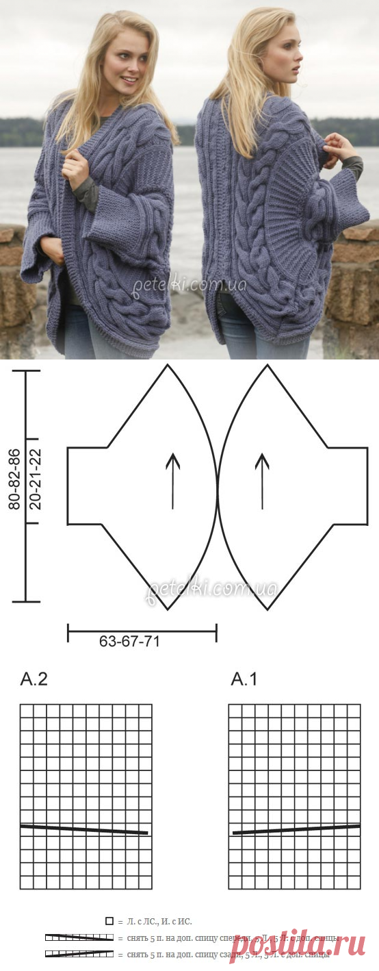 Джемпер кокон спицами схема и описание