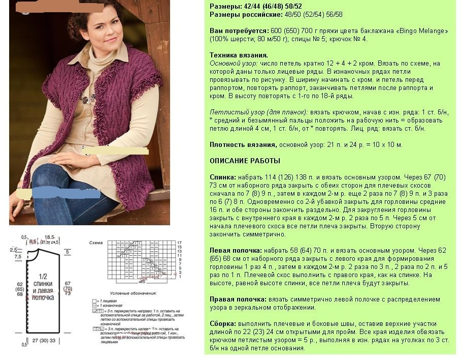 Вязать жилетку женскую спицами схемы