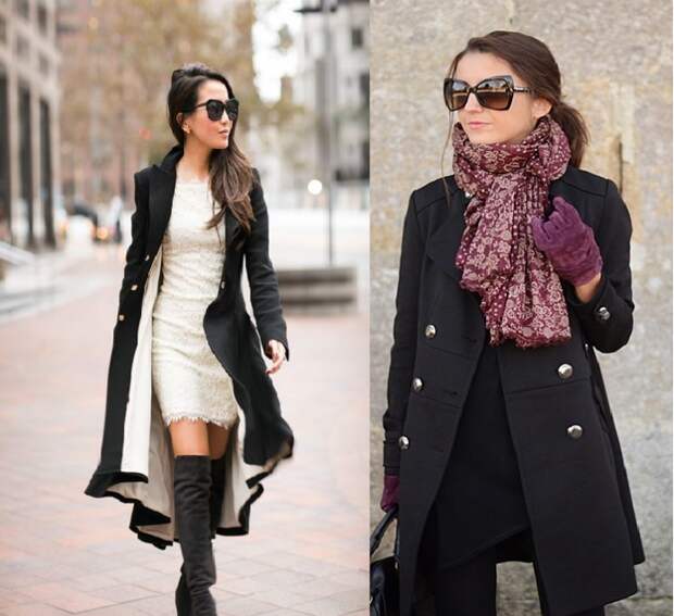 С чем носить черное пальто: прямое, короткое, длинное, с капюшоном