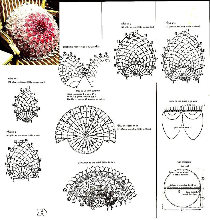 Схема подушка цветок крючком