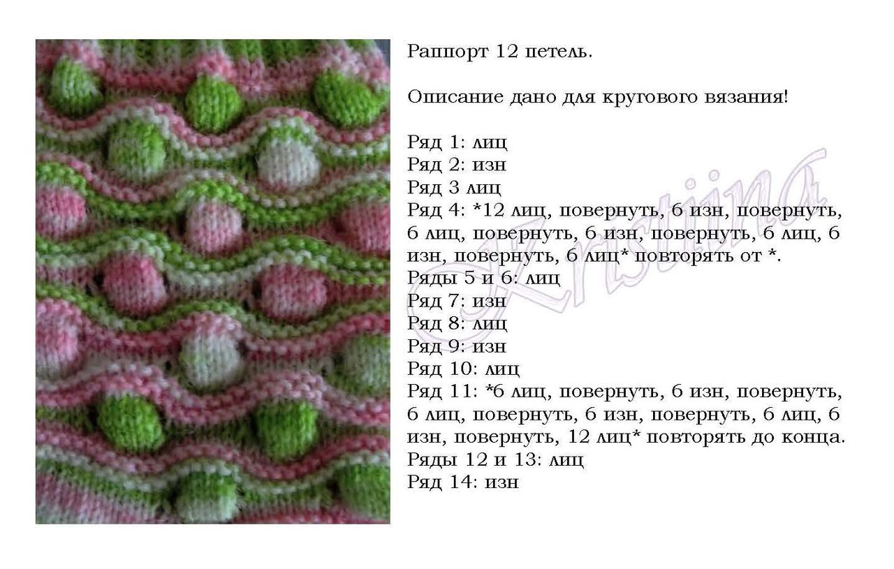 Узор ракушки спицами схема и описание