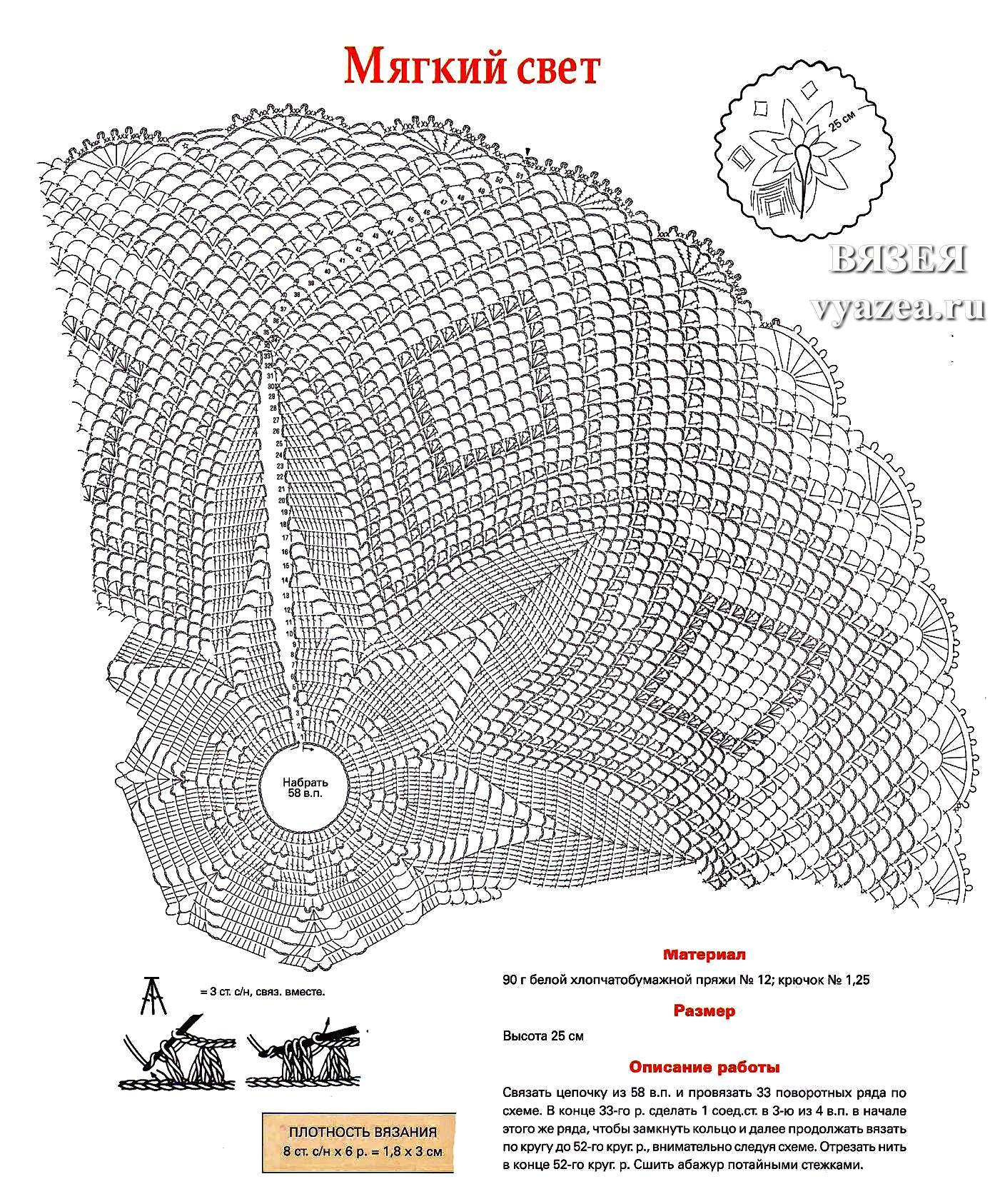 Абажур крючком для люстры схемы и описание