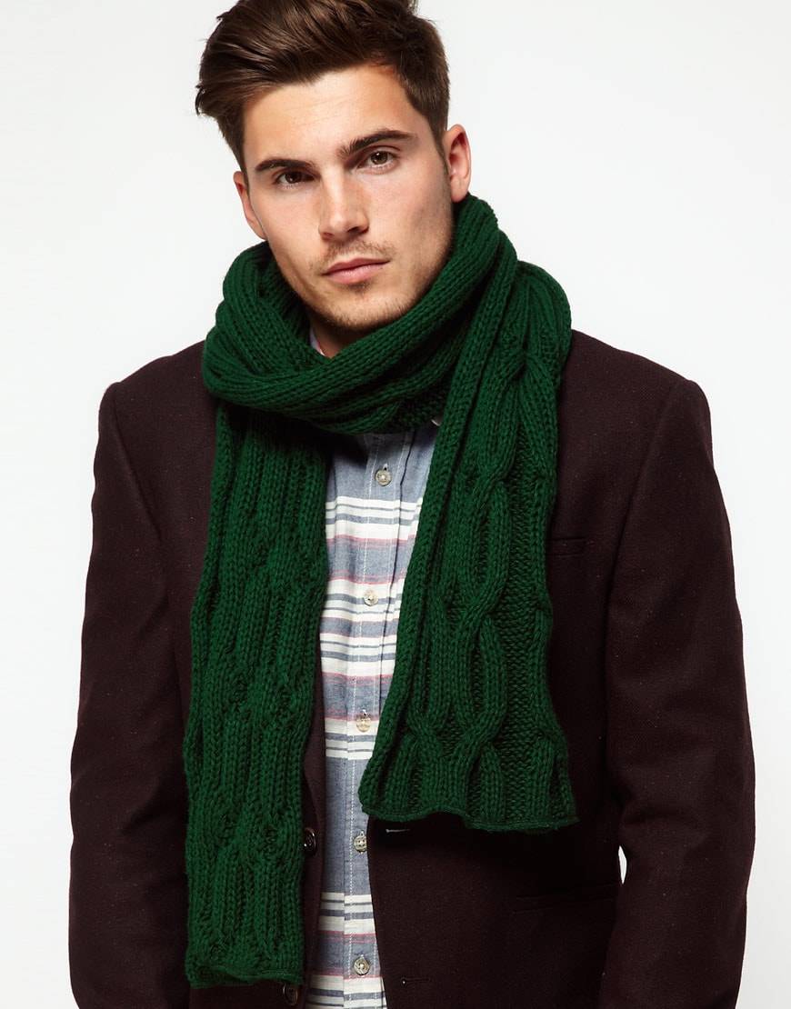 Мужской шарф спицами – 14 моделей со схемами и описанием