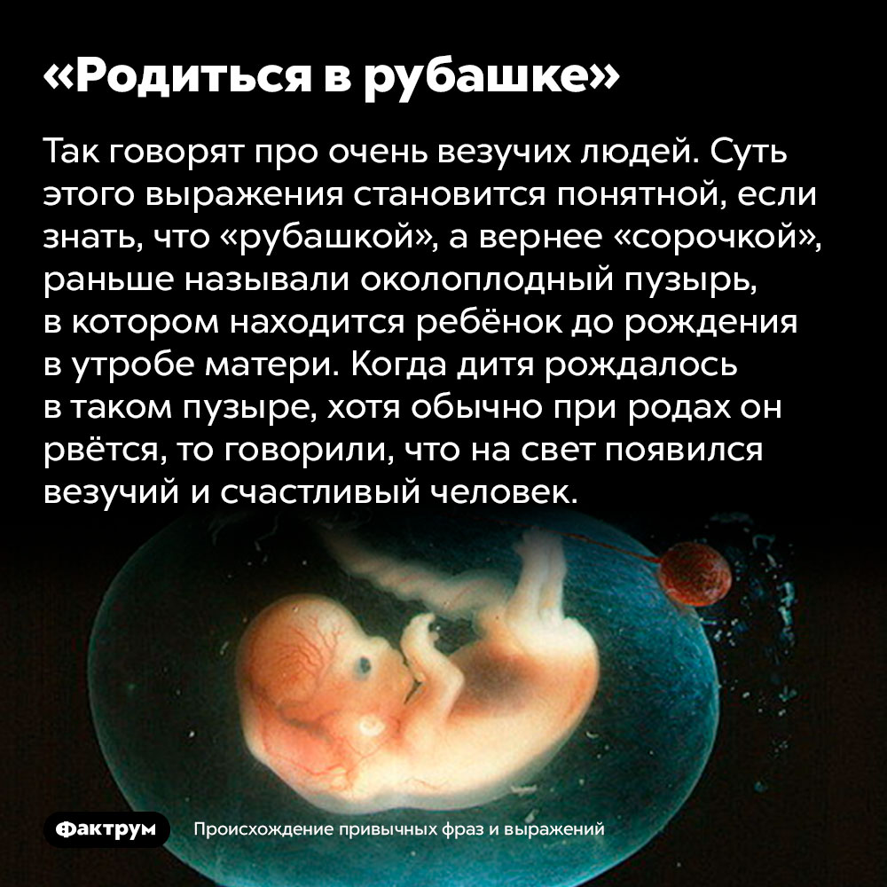 Родиться в рубашке значение. фразеологизм "родился в рубашке" - значение и история происхождения