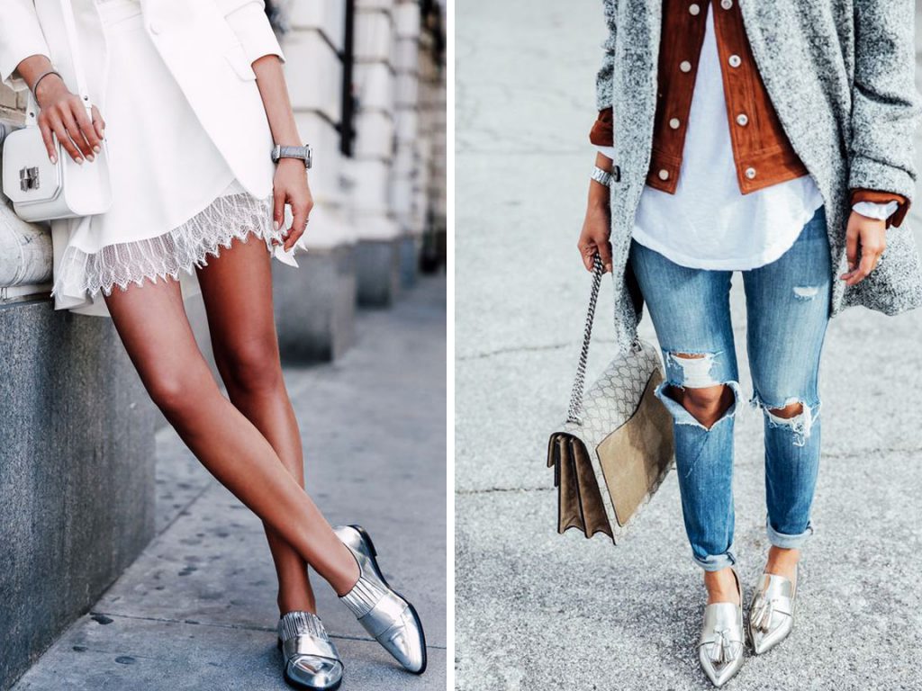 Как и с чем сочетать серебряные женские туфли на каблуке: модные комбинации