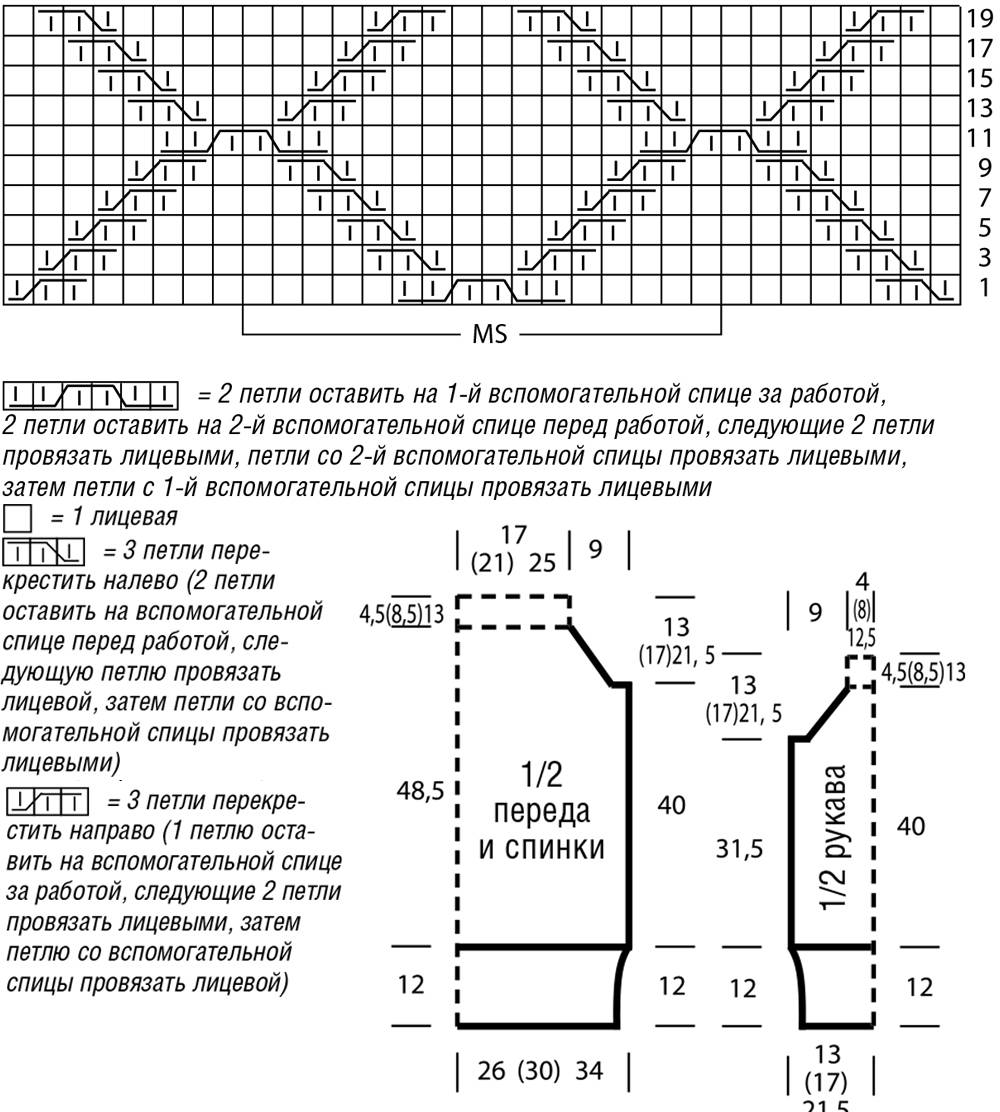 Пуловер с ромбами спицами схема и описание