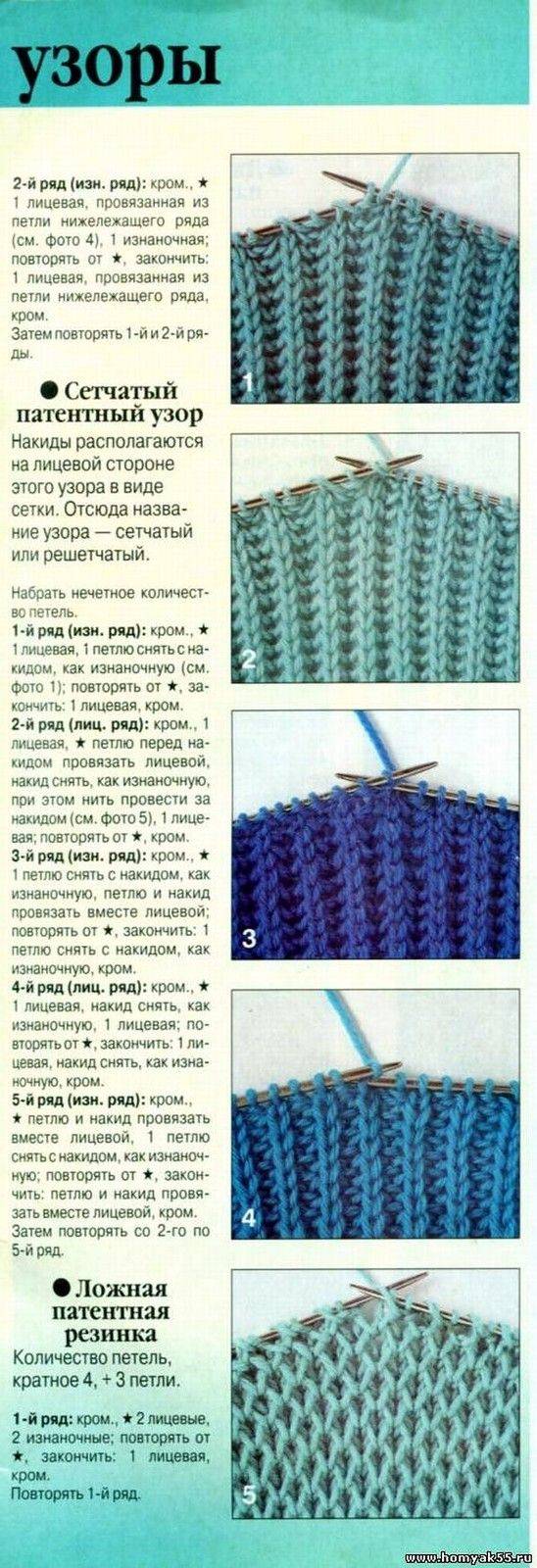 Патентная резинка спицами схема вязания и описание