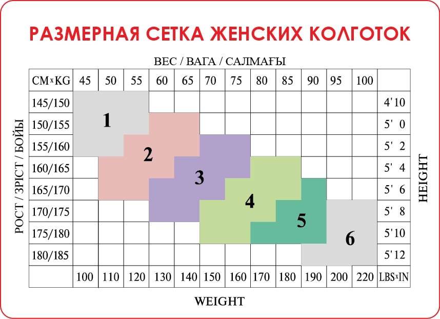Как определить размер женских колготок (таблица)