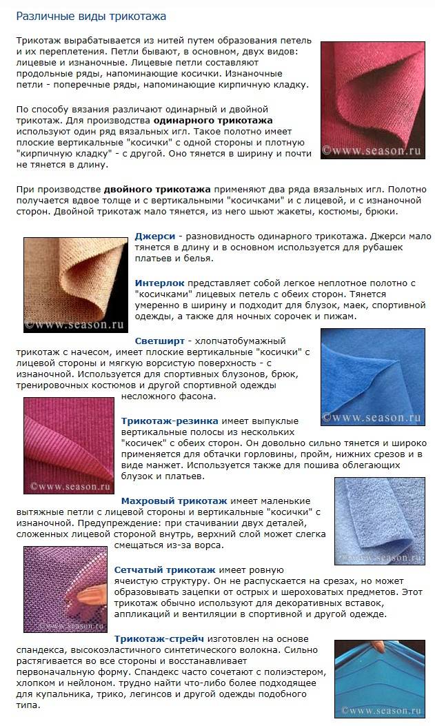 Трикотаж: описание ткани, состав, свойства, достоинства и недостатки