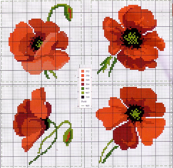 Вышивка крестом маки схемы бесплатно в хорошем качестве