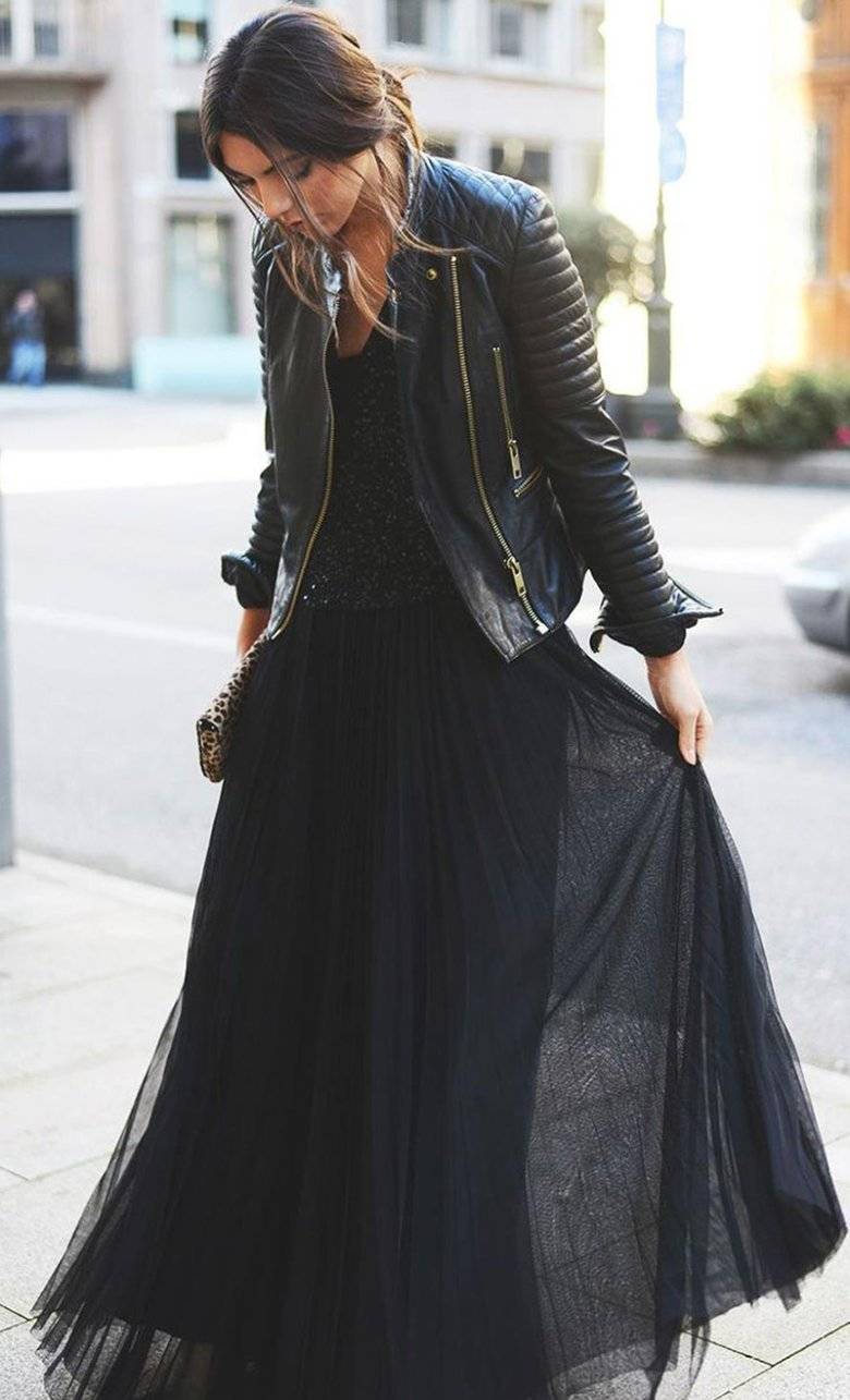 Черная юбка черная куртка