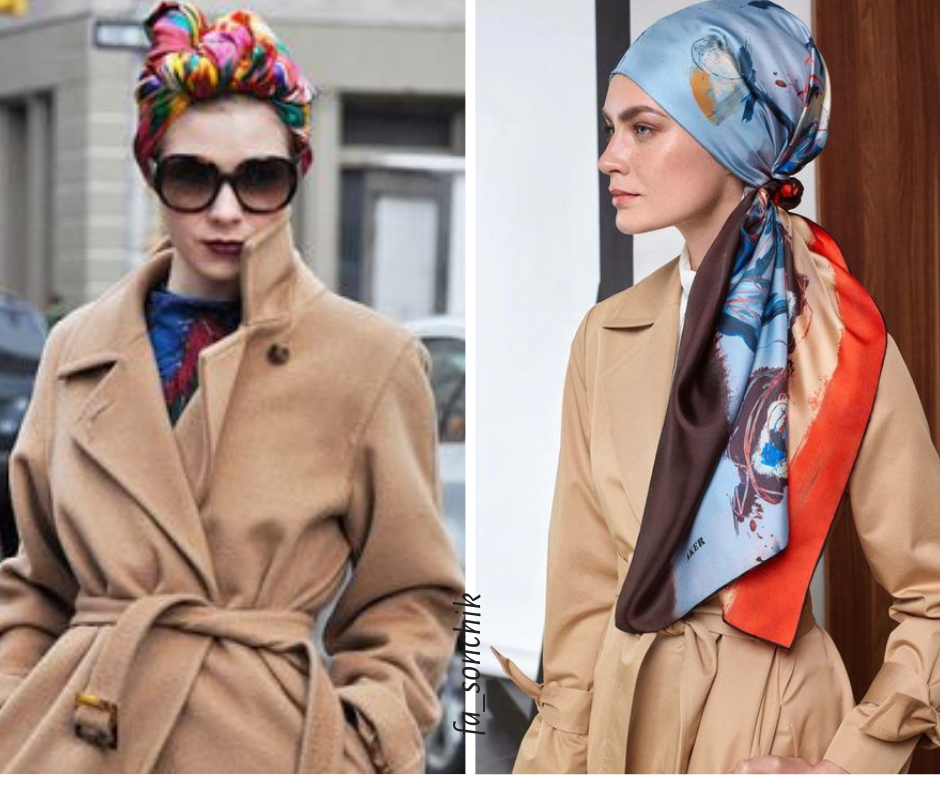 Как модно носить шарф и платок с пальто в 2020 году