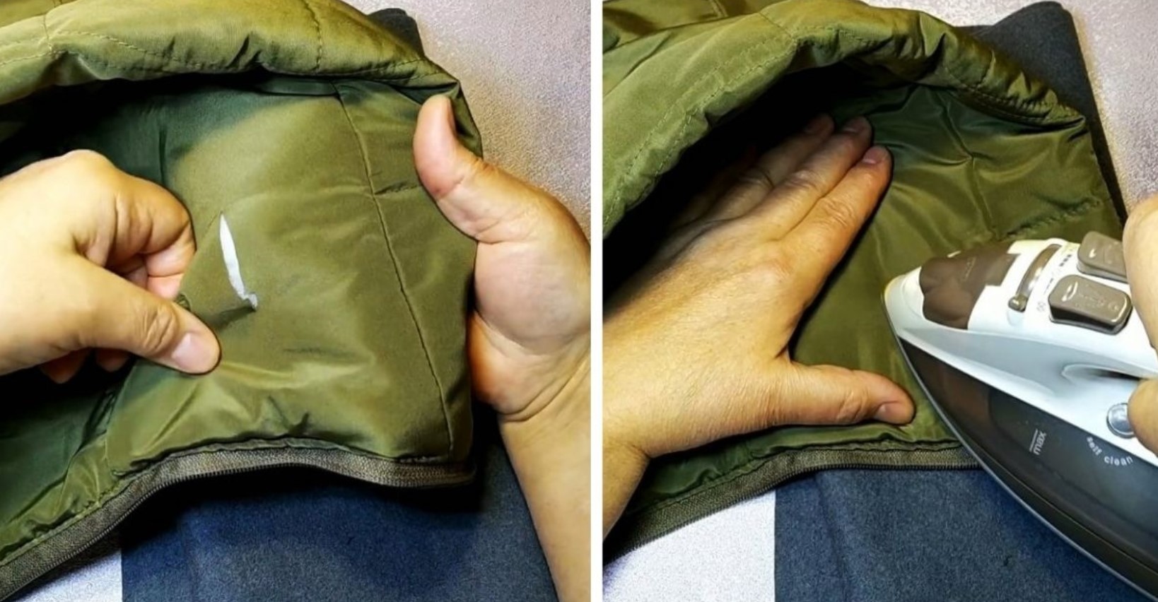 Как зашить незаметно куртку на видном месте