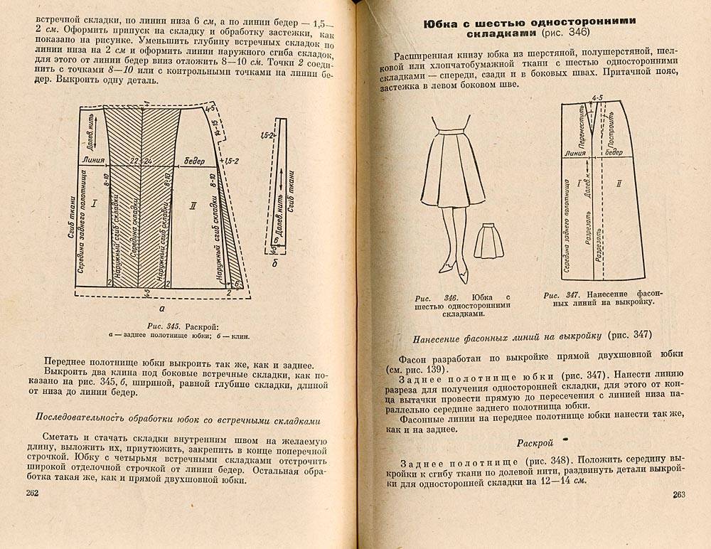 Выкройка юбки с бантовыми (встречными) складками