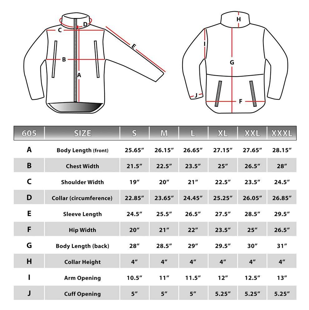 Размеры курток мужских таблица