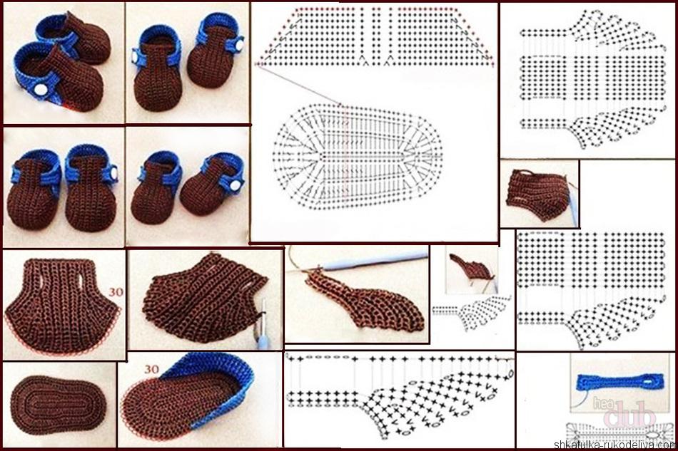 Вязаная обувь для кукол крючком с описанием и схемами