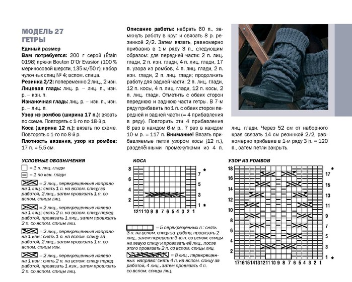 Вязаные гетры спицами со схемами и описанием